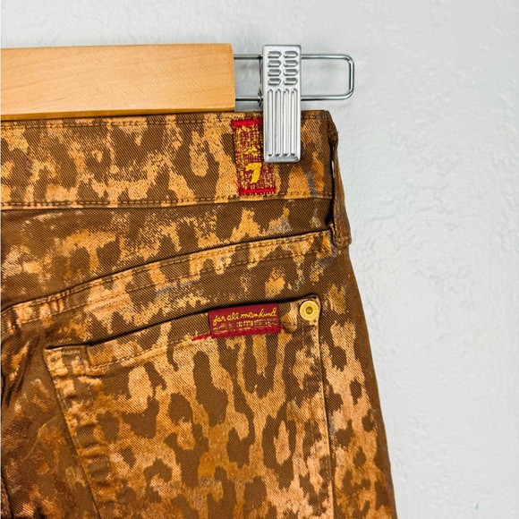 NEW 7 for All Mankind Bronze/ Gold Metallic Shiny Leopard Jeans - Picture 5 of 9
